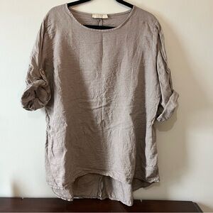 SAGA Made in Italy Women's Linen Tunic in Light Brown